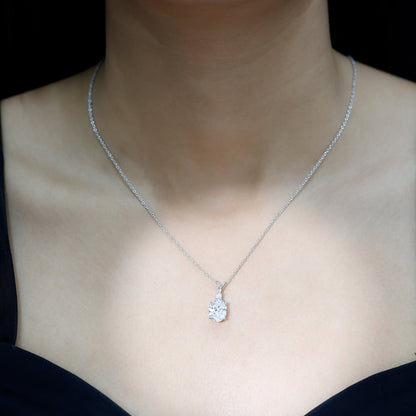 Certified 4 Carat Oval Cubic Zirconia Solitaire Necklace with Silver Chain