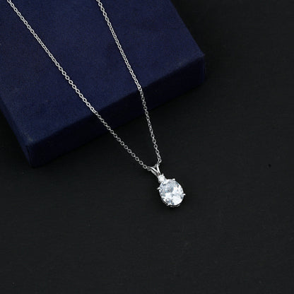 Certified 4 Carat Oval Cubic Zirconia Solitaire Necklace with Silver Chain