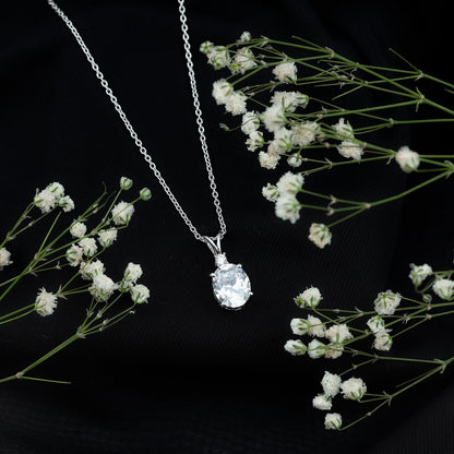 Certified 4 Carat Oval Cubic Zirconia Solitaire Necklace with Silver Chain