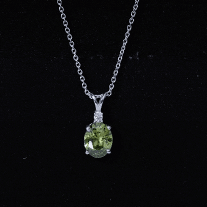 4 Carat Lab Grown Oval Shaped Green Sapphire Solitaire Necklace
