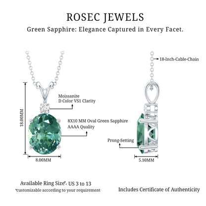 4 Carat Lab Grown Oval Shaped Green Sapphire Solitaire Necklace
