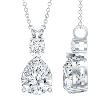 Certified 3 Carat Cubic Zirconia Pear Drop Necklace with Silver Chain