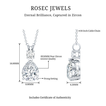 Certified 3 Carat Cubic Zirconia Pear Drop Necklace with Silver Chain