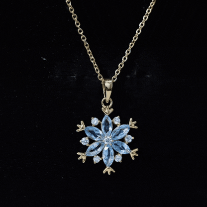 Real Swiss Blue Topaz Snowflake Necklace with Silver Chain