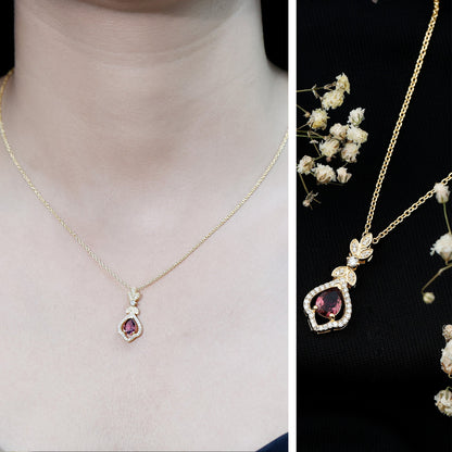 Natural Pink Tourmaline and Diamond Wedding Necklace for Bride