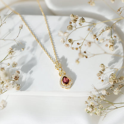 Natural Pink Tourmaline and Diamond Wedding Necklace for Bride