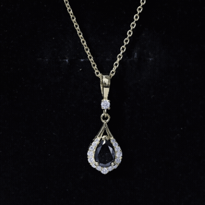 Certified Black and White Diamond Teardrop Necklace with Silver Chain