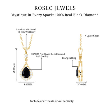 Certified Black and White Diamond Teardrop Necklace with Silver Chain