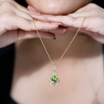 Designer 2.2 Carat Peridot Necklace with Lab Diamond