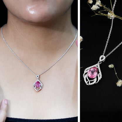 3.3 Carat Lab Grown Pink Sapphire Designer Necklace with Diamond
