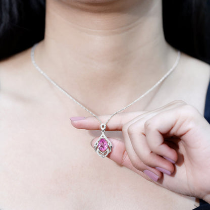 3.3 Carat Lab Grown Pink Sapphire Designer Necklace with Diamond