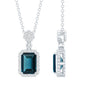 Genuine 1.1 Carat London Blue Topaz Emerald Cut Necklace with Diamond Halo