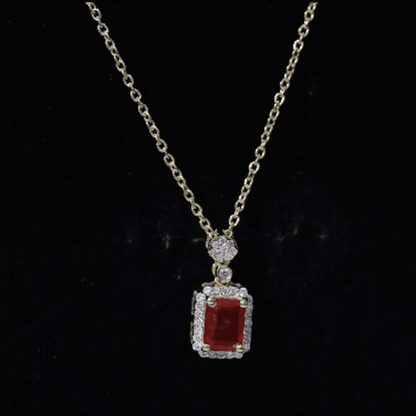 Vintage Style 1 Carat Emerald Cut Fire Opal Necklace with Diamond