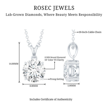 Certified Brilliant Cut Lab Grown 2 Carat Diamond Solitaire Necklace