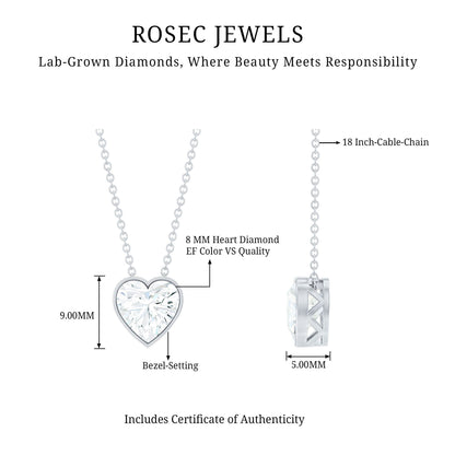 Bezel Set 8mm Lab Grown Diamond Heart Locket Necklace for Women
