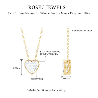 Bezel Set 8mm Lab Grown Diamond Heart Locket Necklace for Women