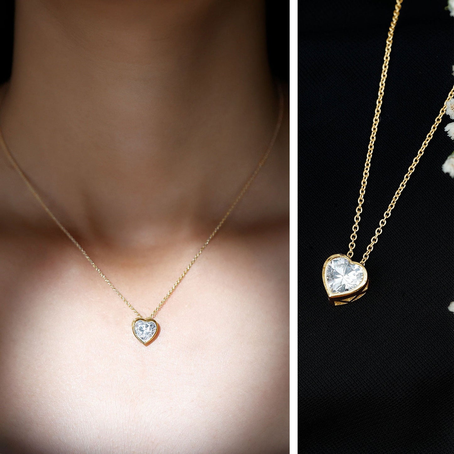 Bezel Set 8mm Lab Grown Diamond Heart Locket Necklace for Women