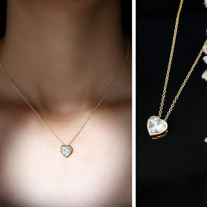 Bezel Set 8mm Lab Grown Diamond Heart Locket Necklace for Women
