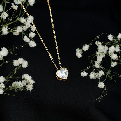 Bezel Set 8mm Lab Grown Diamond Heart Locket Necklace for Women
