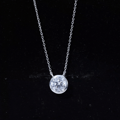 Bezel Set 7mm Lab Grown Diamond Solitaire Stackable Necklace