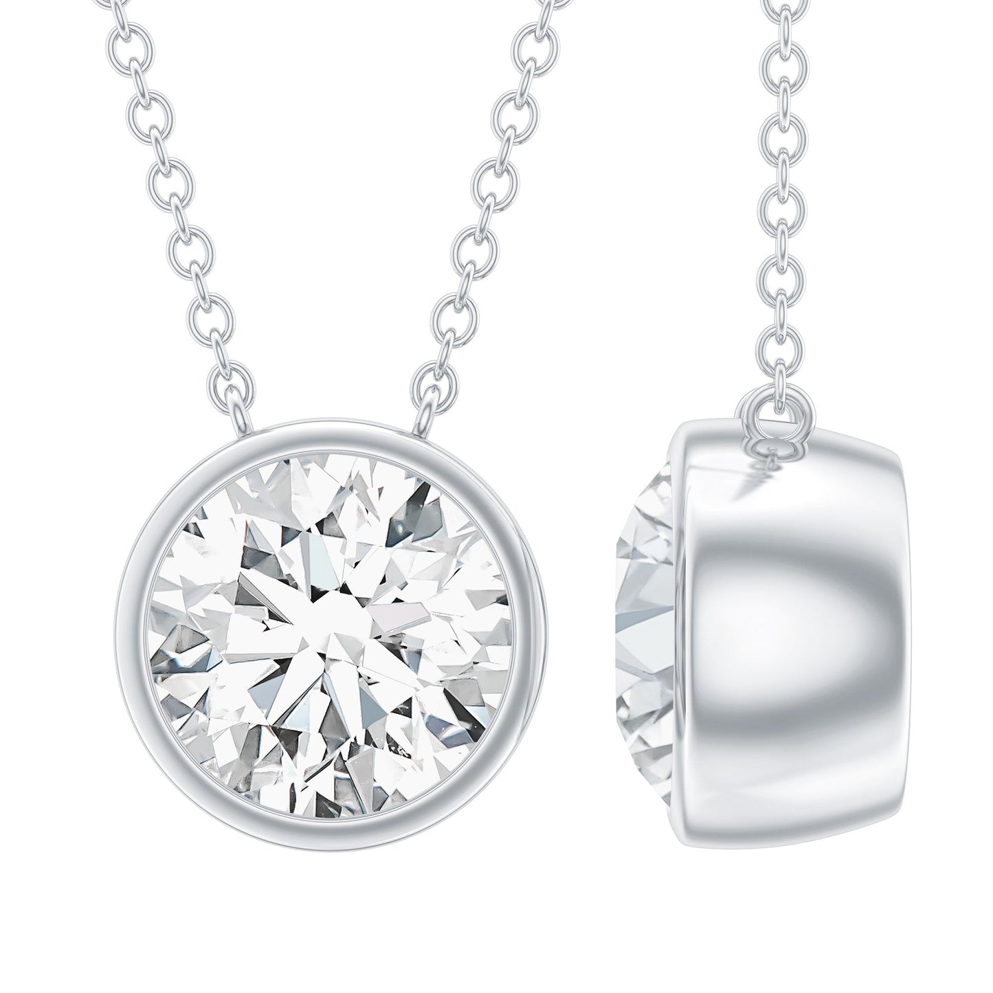 Bezel Set 7mm Lab Grown Diamond Solitaire Stackable Necklace
