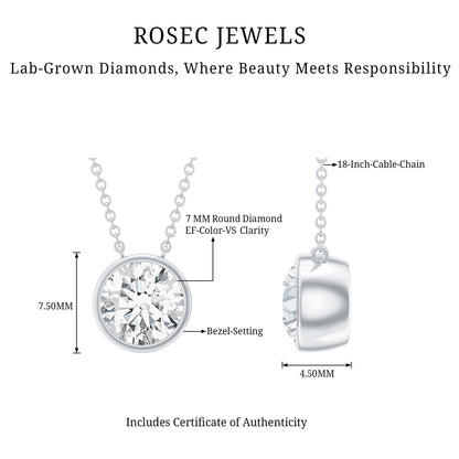 Bezel Set 7mm Lab Grown Diamond Solitaire Stackable Necklace