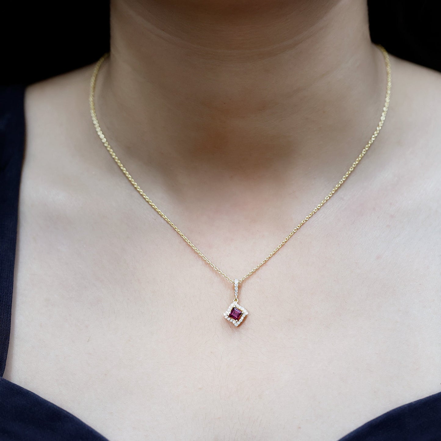 Sterling Silver Black Spinel Necklace with Diamond Halo
