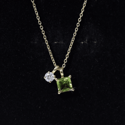 Princess Cut 1 Carat Peridot Pendant Necklace with Silver Chain