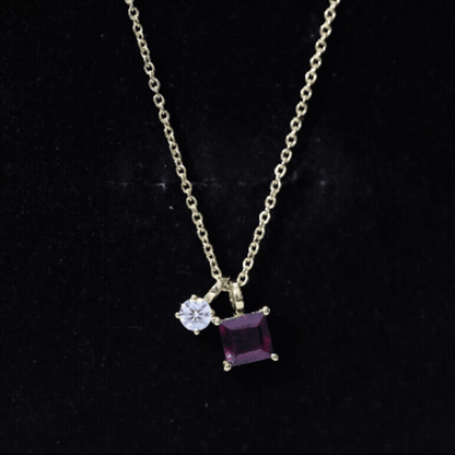 1.4 Carat Princess Cut Rhodolite Garnet Promise Necklace with Moissanite