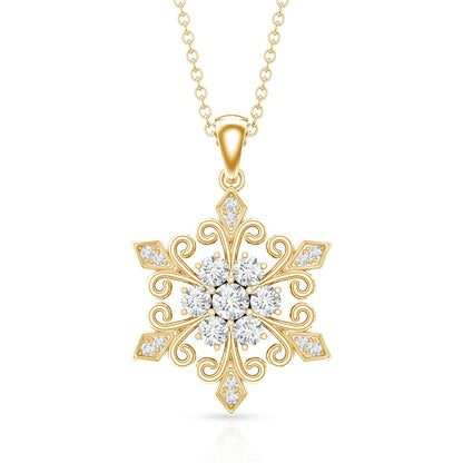 Lab Grown Diamond Christmas Snowflake Pendant Necklace