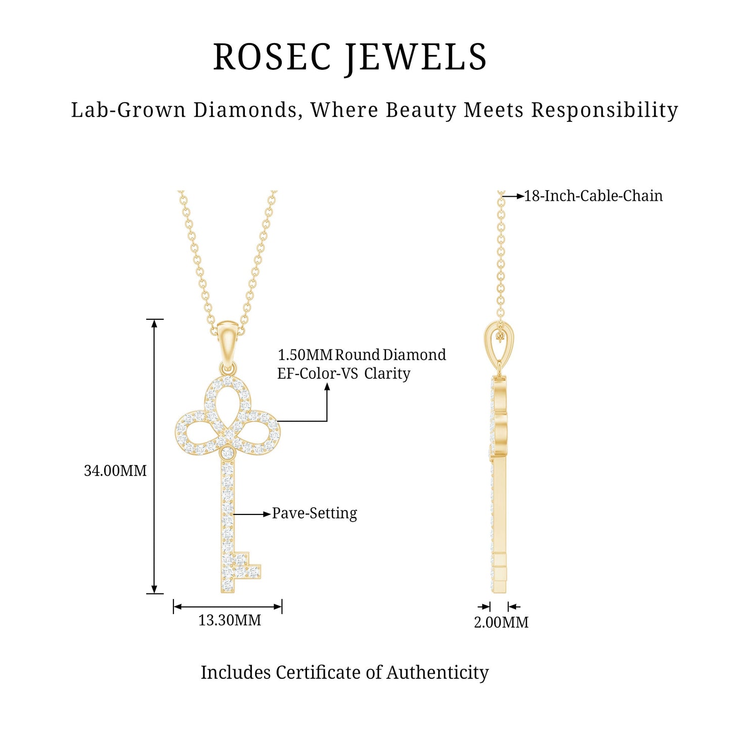 Certified Lab Created Diamond Key To My Heart Necklace