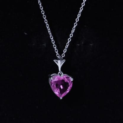 Certified 3.5 Carat Lab Created Pink Sapphire Heart Necklace with Silver Chain