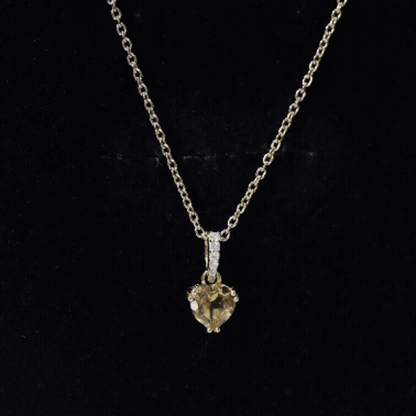 Natural 0.9 Carat Citrine Diamond Heart Locket with Silver Chain