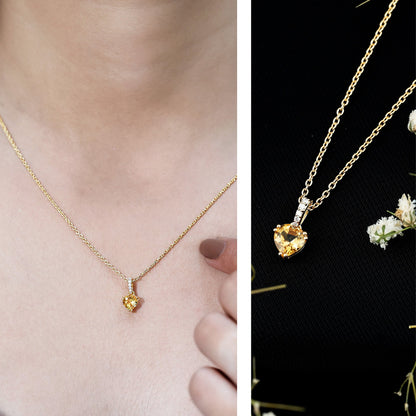 Natural 0.9 Carat Citrine Diamond Heart Locket with Silver Chain