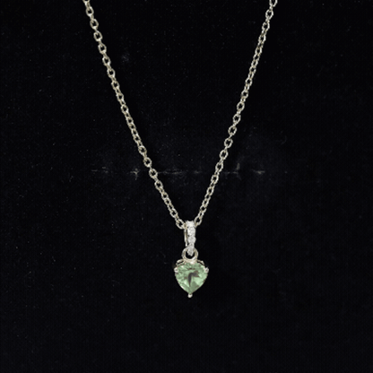Natural 05 CT Heart Shape Peridot Diamond Pendant Necklace with Chain