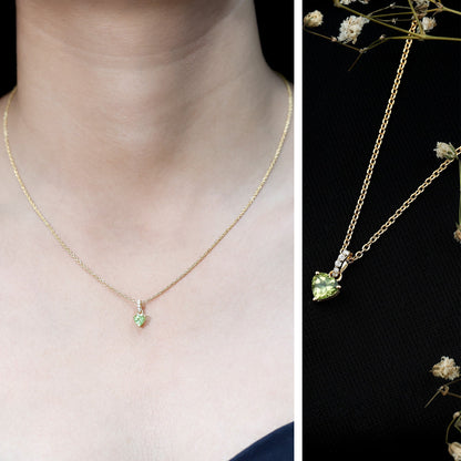 Natural 05 CT Heart Shape Peridot Diamond Pendant Necklace with Chain