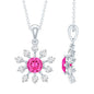 Lab Created Pink Sapphire and Diamond Flower Pendant Necklace
