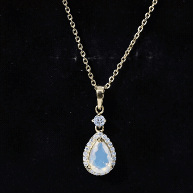 1 Carat Ethiopian Opal Teardrop Necklace with Diamond Halo