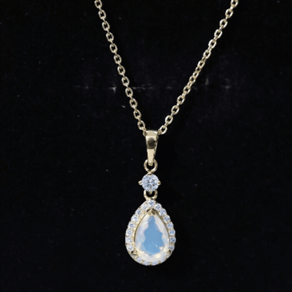 1 Carat Ethiopian Opal Teardrop Necklace with Diamond Halo