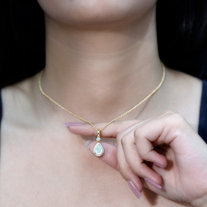 1 Carat Ethiopian Opal Teardrop Necklace with Diamond Halo