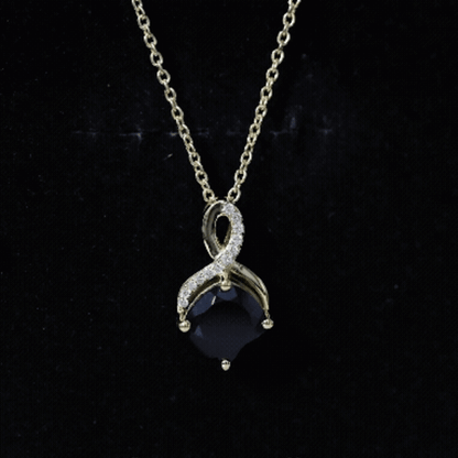 Cushion Cut 2 Carat Black Onyx Infinity Pendant Necklace with Lab Diamond