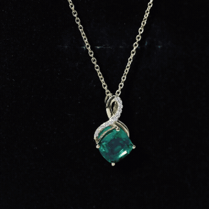 2 Carat Cushion Cut Lab Grown Emerald Infinity Necklace for Women