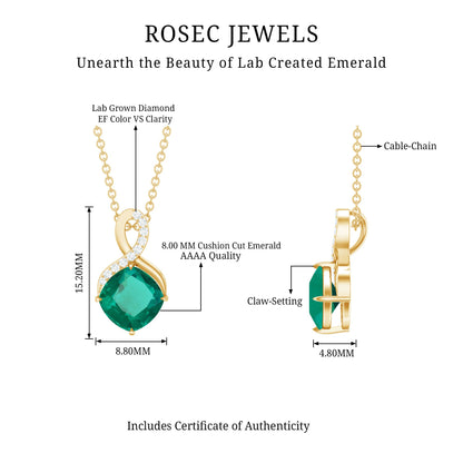 2 Carat Cushion Cut Lab Grown Emerald Infinity Necklace for Women