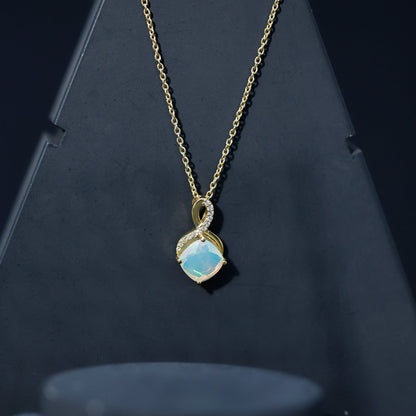 Cushion Cut 1.87 Carat Ethiopian Opal Infinity Necklace with Silver Chain