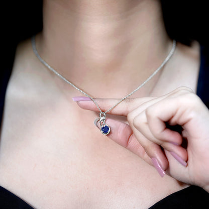 Natural 1 Carat Blue Sapphire Infinity Necklace with Silver Chain