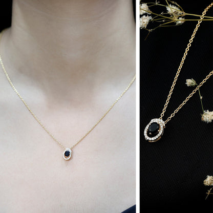 Natural Oval Shape Black Onyx Necklace with Lab Diamond