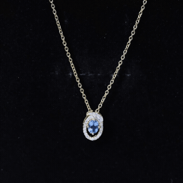 Natural Sky Blue Topaz Diamond Oval Locket with Chain