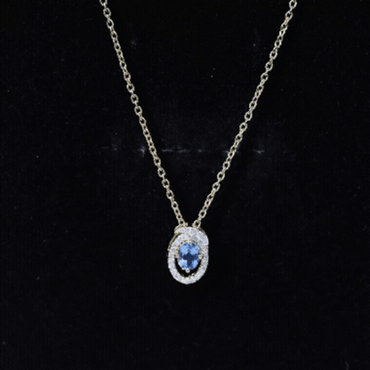 Natural Sky Blue Topaz Diamond Oval Locket with Chain