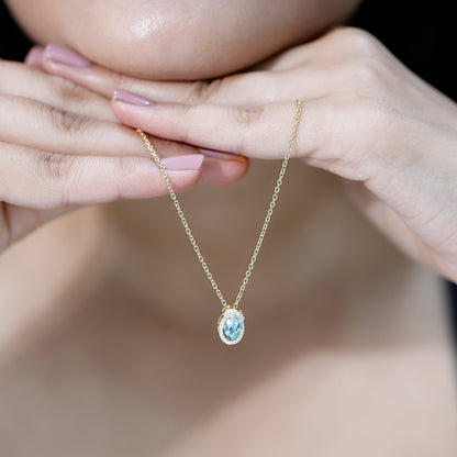 Natural Sky Blue Topaz Diamond Oval Locket with Chain
