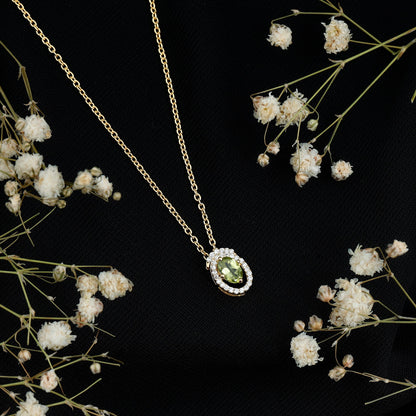Certified Oval Peridot Pendant Necklace with Lab Diamond